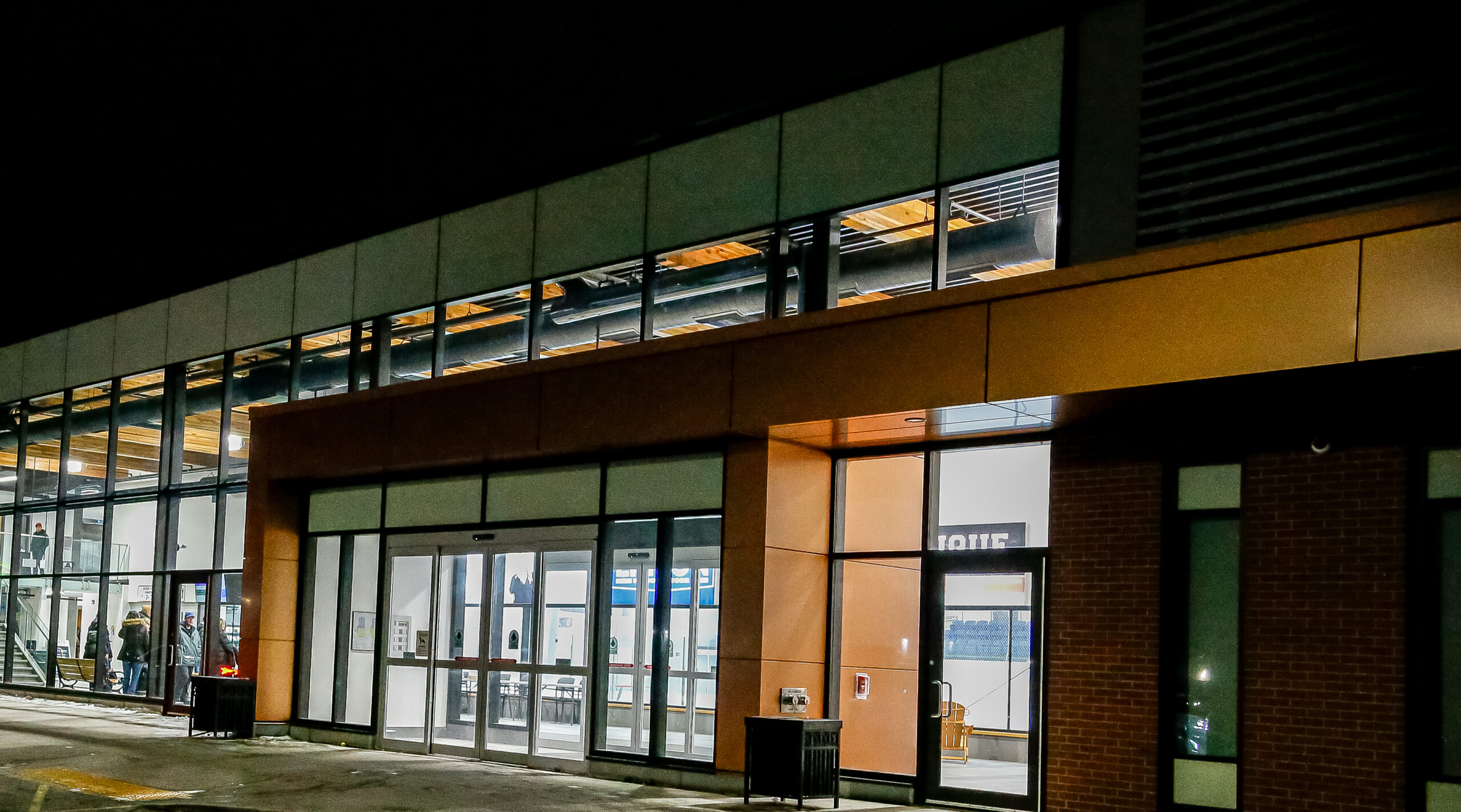A leisure venue at twilight